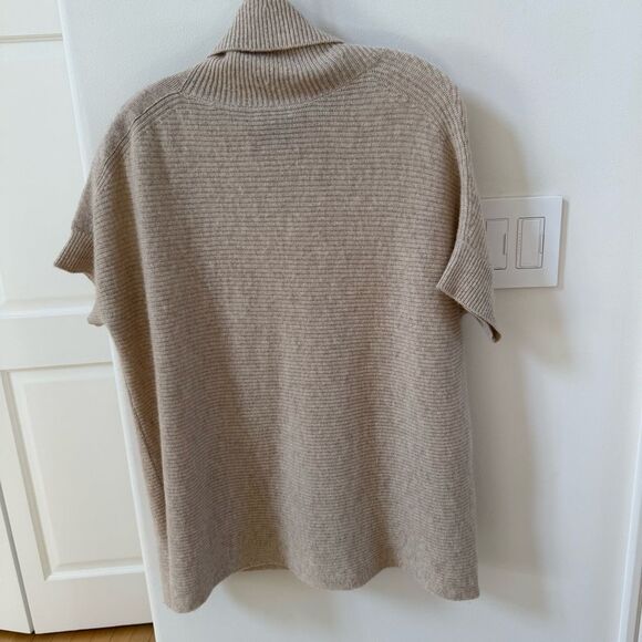 Griffen Cashmere Side Zip Cowl Neck Short Sleeve Sweater Top in Beige M - Picture 6 of 9